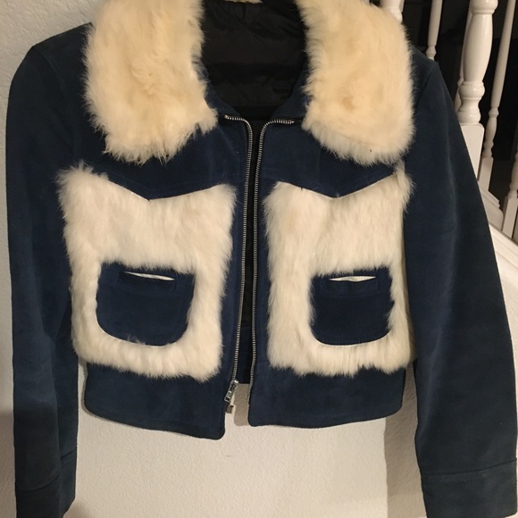 EXOTIC RABBIT FUR & BLUE SUEDE jacket!! - Picture 2 of 5
